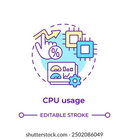 CPU usage multi color concept icon. Performance issues, pc component. Service availability. Round shape line illustration. Abstract idea. Graphic design. Easy to use in infographic, presentation