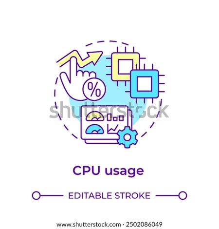 CPU usage multi color concept icon. Performance issues, pc component. Service availability. Round shape line illustration. Abstract idea. Graphic design. Easy to use in infographic, presentation