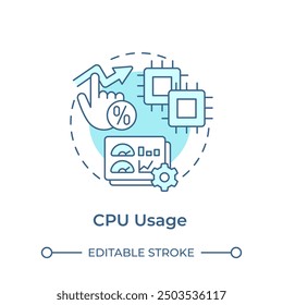 CPU usage soft blue concept icon. Performance issues, pc component. Service availability. Round shape line illustration. Abstract idea. Graphic design. Easy to use in infographic, presentation