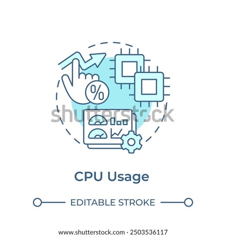 CPU usage soft blue concept icon. Performance issues, pc component. Service availability. Round shape line illustration. Abstract idea. Graphic design. Easy to use in infographic, presentation