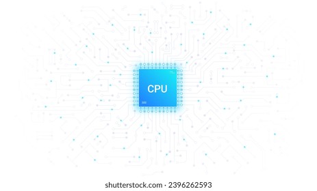 CPU white poster. Modern technologies and innovations. Part of computer, hardware industry. Landing page design. Cartoon isometric vector illustration isolated on white background