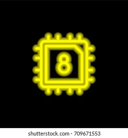 Cpu yellow glowing neon ui ux icon. Glowing sign logo vector