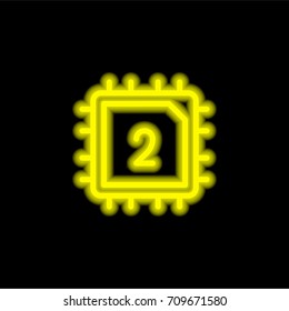 Cpu yellow glowing neon ui ux icon. Glowing sign logo vector