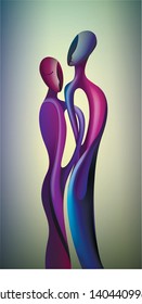cpuple in love abstract concept. blue man and red woman body intertwined, together forever, vector