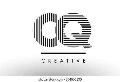 CQ C Q Black and White Letter Logo Design with Vertical and Horizontal Lines.
