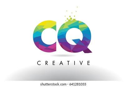 CQ C Q Colorful Letter Design with Creative Origami Triangles Rainbow Vector.