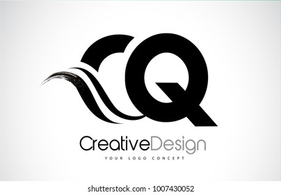 CQ C Q Creative Modern Black Letters Logo Design with Brush Swoosh