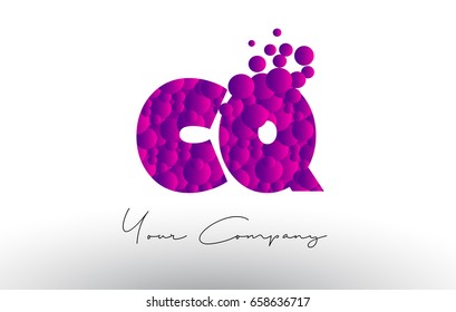 CQ C Q Dots Letter Logo with Purple Pink Magenta Bubbles Texture Vector.