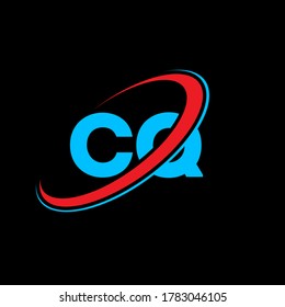 CQ C Q letter logo design. Initial letter CQ linked circle uppercase monogram logo red and blue. CQ logo, C Q design. cq, c q,