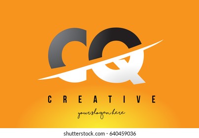 CQ C Q Letter Modern Logo Design with Swoosh Cutting the Middle Letters and Yellow Background.