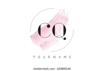 CQ C Q Watercolor Letter Logo Design with Circular Shape and Pastel Pink Brush.