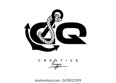 CQ Criativo Monograma Último logotipo com âncora e design de corda