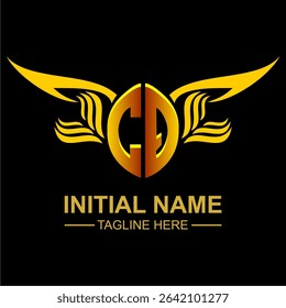 CQ Golden Wing Emblem Logo with elegant gold wings, sleek and modern design. Ideal for branding, creative projects, luxury businesses, or artistic ventures.