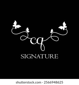 CQ Handwritten initial letter, CQ simple signature vector logo with butterfly shape variation, beauty, photography letter logo design. C Q