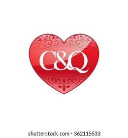 C&Q initial letter couple logo with ornament heart shape