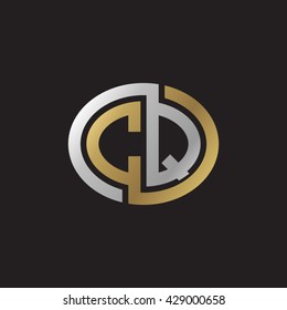 CQ initial letters looping linked ellipse elegant logo golden silver black background