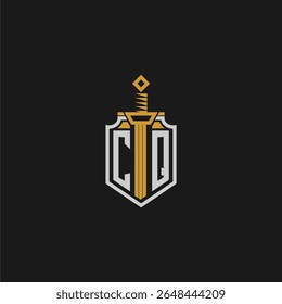 CQ initial monogram for shield and sword style image