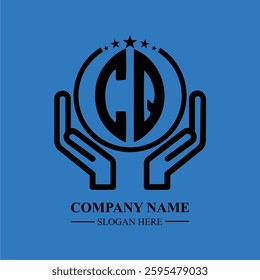 CQ initials held within hands, symbolizing trust and protection. The circle represents unity, while stars highlight excellence and ambition.