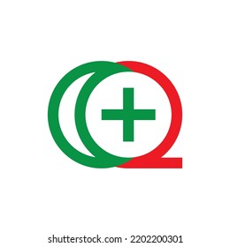 CQ letter with Crescent and Plus logo design vector