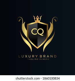 Carta CQ Inicial con Plantilla Real.elegante con el vector logotipo de la corona, Ilustración vectorial con logotipo de letras creativas.
