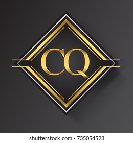 CQ Letter logo in a square shape gold and silver colored geometric ornaments. Vector design template elements for your business or company identity.