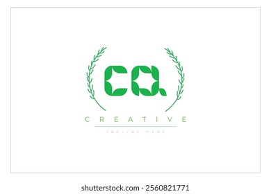 CQ letters eco logo with leaf. Fresh nature and healthy leaf logo design.