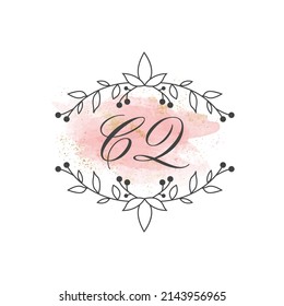 CQ letters signature logo, Handwritten logo, CQ, CQ lettering, Letters CQ, C and Q logo with flower mandala, Brushstroke, wedding, fashion, floral and botanical