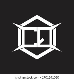 Monograma del logotipo CQ con hexágono y plantilla de diseño de cuatro ejes
