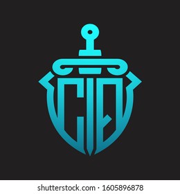 CQ Logo monogram with sword and shield combination isolated blue colors gradient