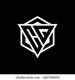CQ logo monogram with triangle and hexagon shape combination isolated on back and white colors