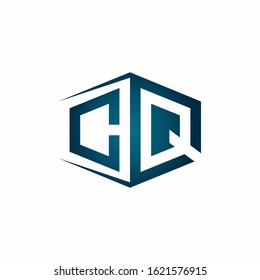 CQ monogram logo with hexagon shape and negative space style ribbon design template