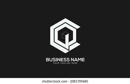 CQ or QC polygon Cubics abstract monogram vector logo template