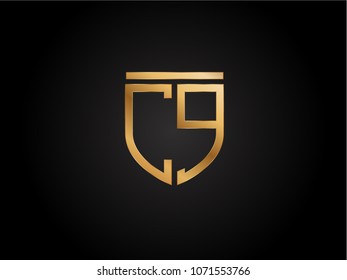 CQ shield shape Letter Design in gold color