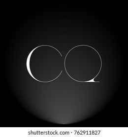 CQ White thin minimalist LOGO Design with Highlight on Black Background.