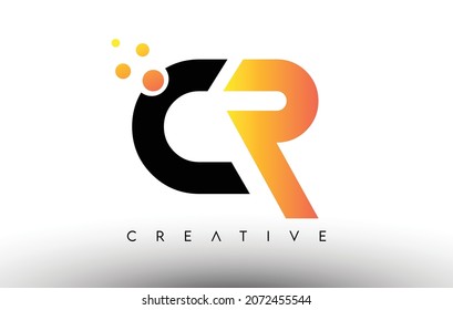 CR Black Orange Letter Logo Design. CR Icon with Dots and Bubbles Creative Letters Vector illustration.