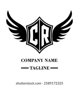 CR A bold winged shield emblem with customizable initials A-Z. Sleek black-and-white vector, perfect for branding, sports teams, motorcycle clubs, gaming,apparel and High-quality
