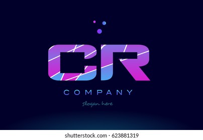 cr c r  creative color blue background pink purple magenta alphabet letter company logo vector icon