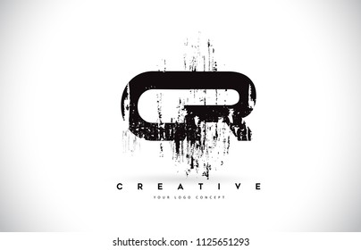 CR C R Grunge Brush Letter Logo Design in Black Colors. Creative Brush Letters Vector Illustration.