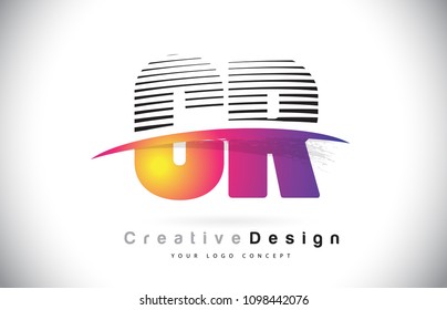 CR C R Letter Logo Design With Creative Lines and Swosh in Purple Brush Color Vector Illustration.