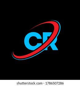 CR C R letter logo design. Initial letter CR linked circle uppercase monogram logo red and blue. CR logo, C R design. cr, c r