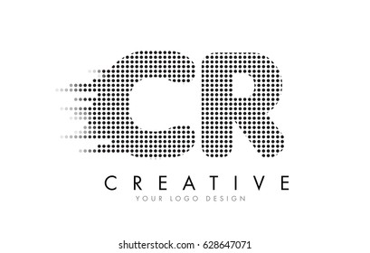 CR C R Letter Logo Design with Black Dots and Bubble Trails.