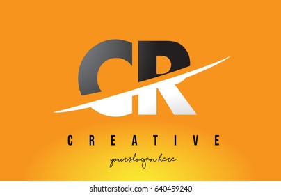 CR C R Letter Modern Logo Design with Swoosh Cutting the Middle Letters and Yellow Background.