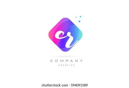 cr c r  pink blue rhombus abstract 3d alphabet company letter text logo hand writting written design vector icon template 