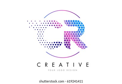 CR C R Pink Magenta Dotted Bubble Letter Logo Design. Dots Lettering Vector Illustration