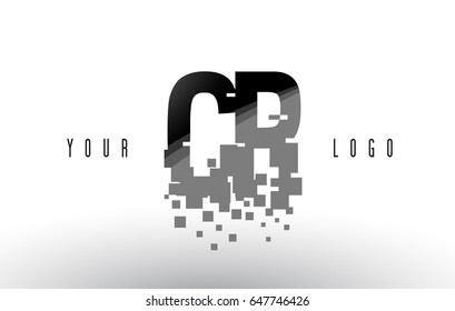 CR C R Pixel Letter Logo with Digital Shattered Black Squares. Creative Letters Vector Illustration.