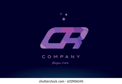 cr c r polygon polygonal letter alphabet text pink purple dots creative company logo vector icon design template