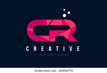 CR C R Purple Letter Logo Design with Low Poly Pink Triangles Concept