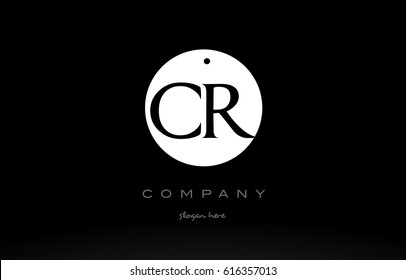 CR C R simple black white circle background alphabet company logo design vector icon template