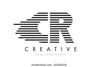 CR C R Zebra Letter Logo Design with Black and White Stripes Vector