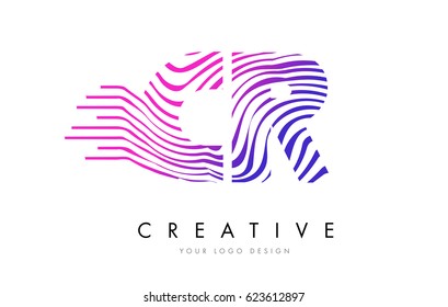 CR C R Zebra Letter Logo Design with Black and White Stripes Vector